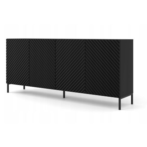 Commode de rangement Meuble universel noir mat 200x87x42cm SURFA sur piedss avec 4 portes pieds noir