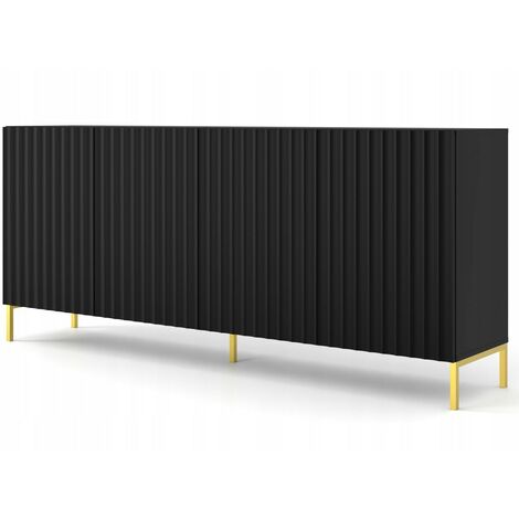 Commode de rangement Meuble universel noir mat 200x87x42cm VAGUE sur pieds avec 4 portes