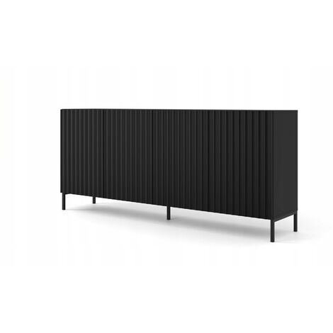 Commode de rangement Meuble universel noir mat 200x87x42cm VAGUE sur pieds avec 4 portes pieds noir