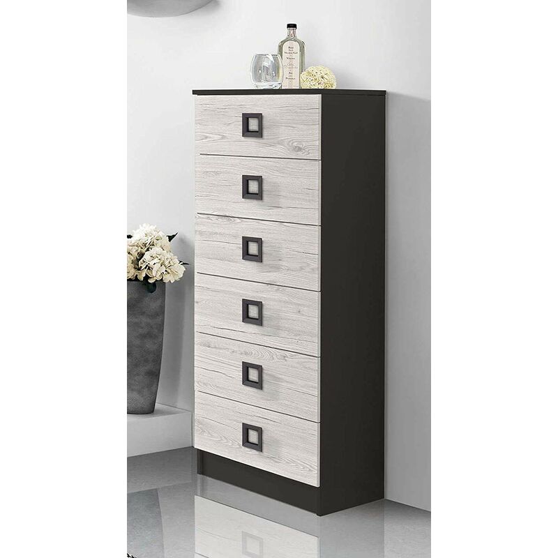 Dafne Italian Design - Commode de salle de bain avec 6 tiroirs - finition bois avec poignées noires mates. Commode 6 tiroirs cm. 60x44x126h. Meubles