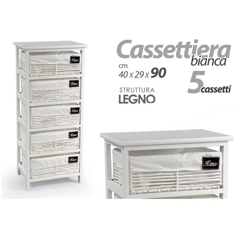 Webmarketpoint - Commode de salle de bain en bois blanche 40 x 29 x 90 h 5 tiroirs