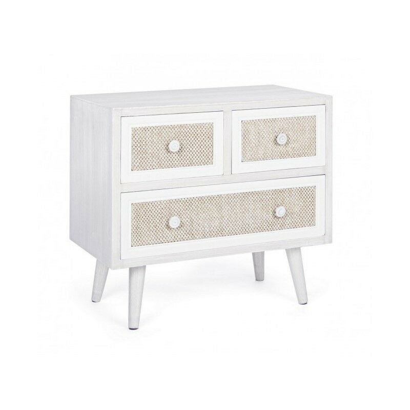 Commode de salon en mdf trois tiroirs Blanc montiel 60x33x h54.5 cm