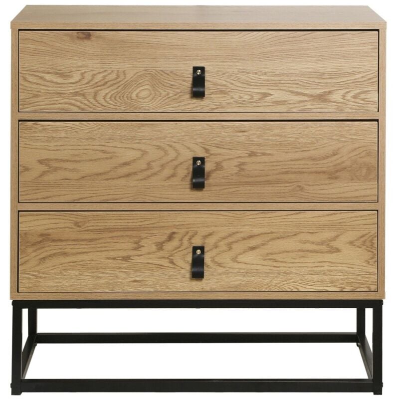Calicosy - Commode Décor Chêne 3 Tiroirs Piétement Métal - jill