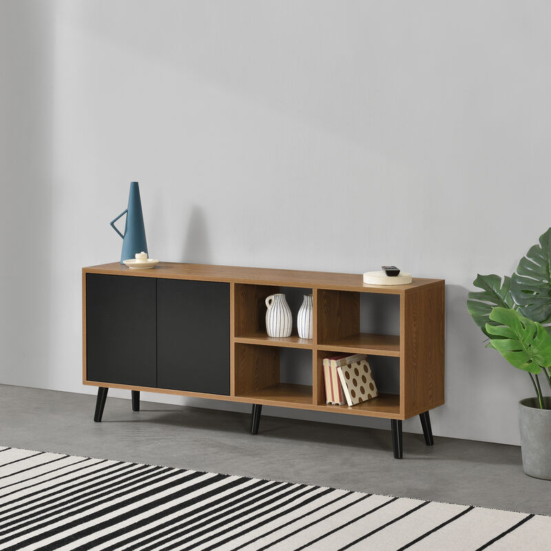 [en.casa] - Commode Gnesta Touche-Lâche Effet Bois Foncé Noir