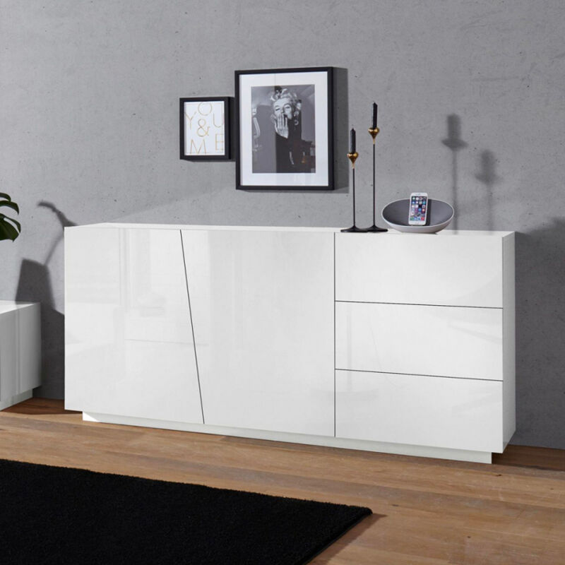 Commode design moderne 2 portes 3 tiroirs <strong>coulissants</strong> 180cm vega living l
