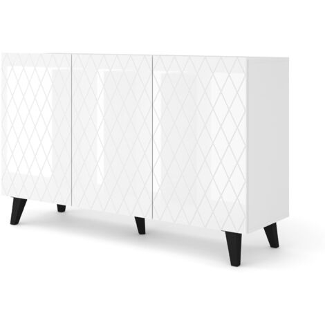 Commode DIUNA 145 cm 3D sur pieds blanc brillant