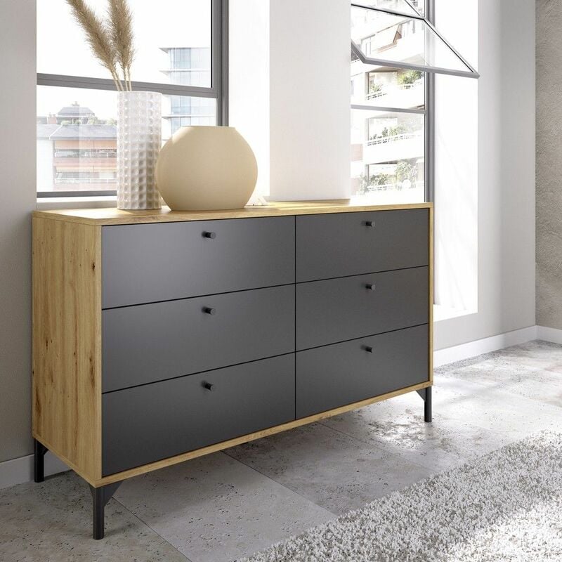 Commode double 6 tiroirs Greta Nordique - Graphite 120,4 x 82,4 x 40 cm