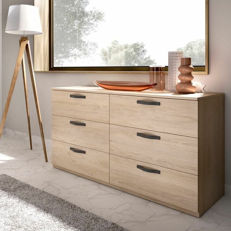 Commode double 6 tiroirs Vasa Naturel 140,4 x 72,3 x 44,7 cm - Naturel