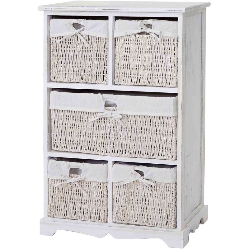 HHG - Commode Dundee, armoire à tiroirs, style shabby, vintage 90x60x30cm ~ blanc