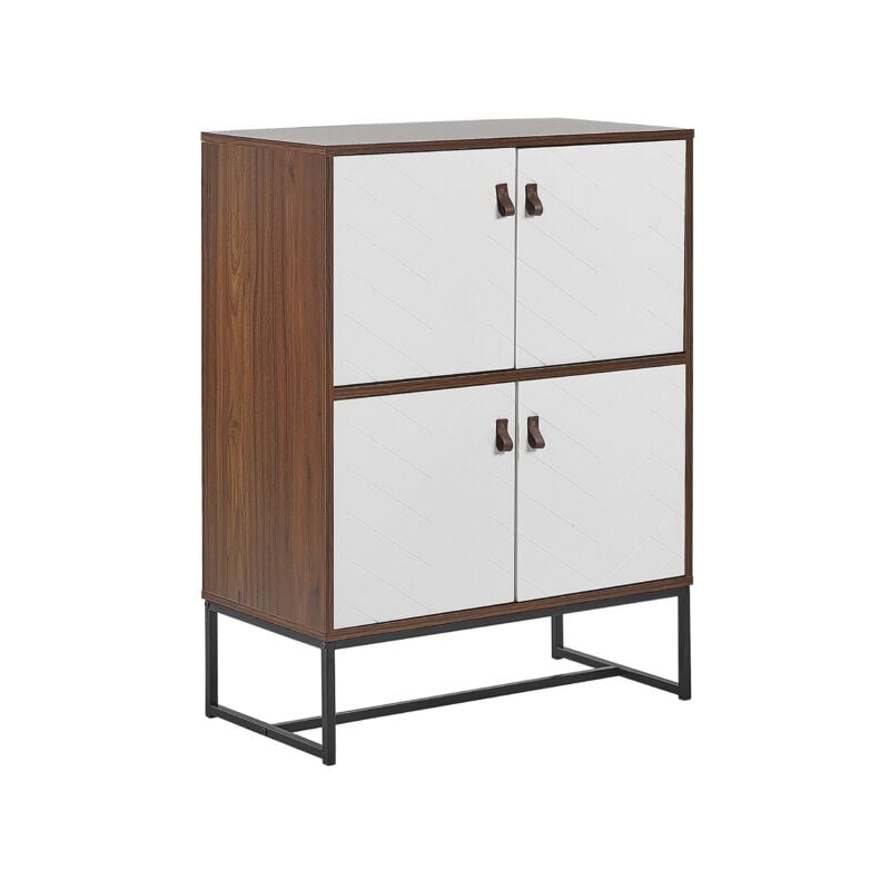 Beliani - Commode Haute Effet Bois Foncé avec 2 Compartiments à Portes Meuble de Rangement Élégant pour Chambre ou Salon Moderne et Traditionnel
