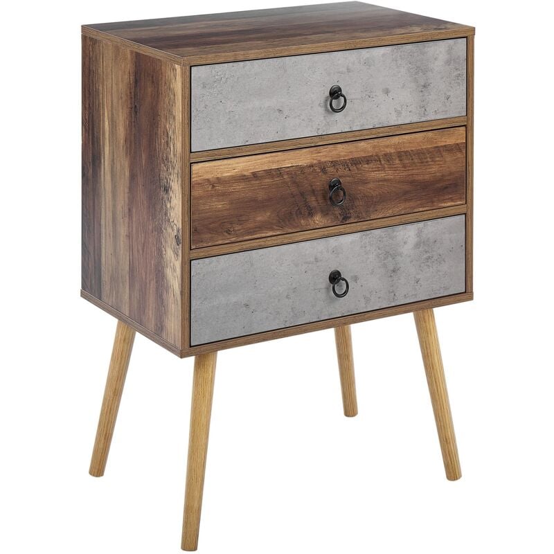 Beliani - Commode Chiffonnier Effet Bois Foncé et Gris avec 3 Tiroirs Pratiques Meuble de Rangement de Style pour Chambre ou Salon Rétro et Rustique
