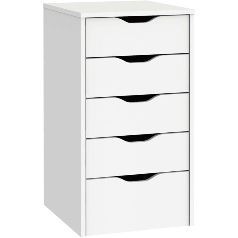 EKO Commode Couleur Blanche 5 tiroirs Bureau Buck Office Study Style Moderne Meubles 71x40x43 cm