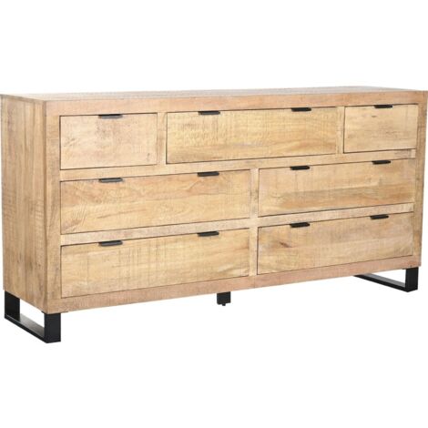 Commode élégante en bois et métal brun noir - Naturel bois et métal noir