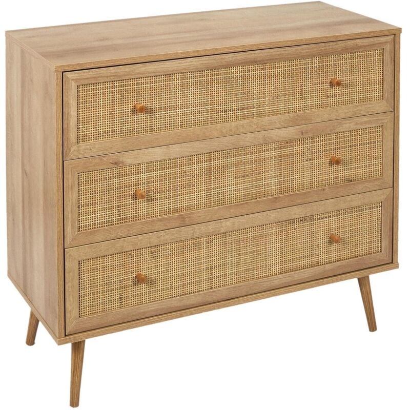 Commode 3 tiroirs rotin et bois Bali
