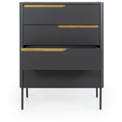 Commode en bois 4 tiroirs L80cm - Switch - Couleur - Gris anthracite - Tenzo