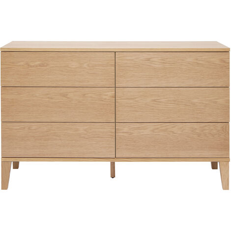 Commode en bois clair chêne 6 tiroirs L120 cm FREDDY