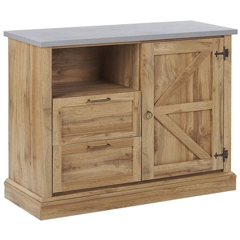 Commode au Design Traditionnel composé de 2 Tiroirs d'une Porte et d'un Esace de Rangement Ouvert 79 cm de Hauteur Beliani