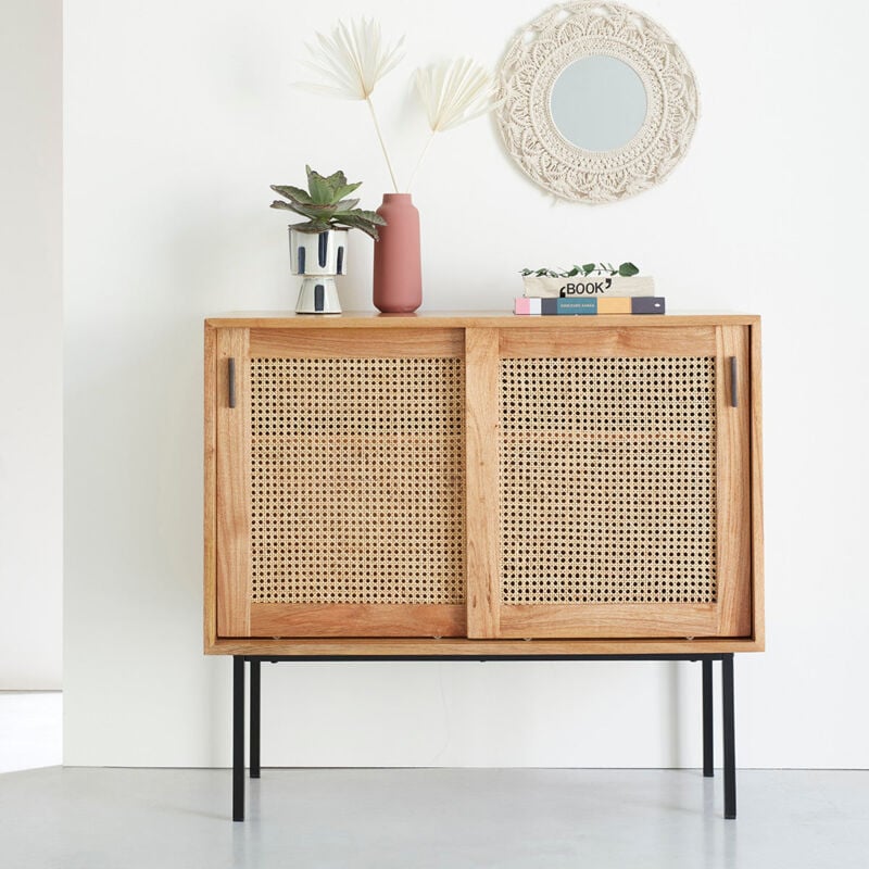 Commode en mindi massif et cannage 100 cm