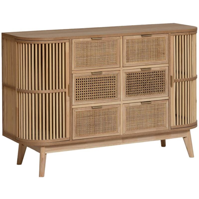 Commode en bois de pin et cannage Guido