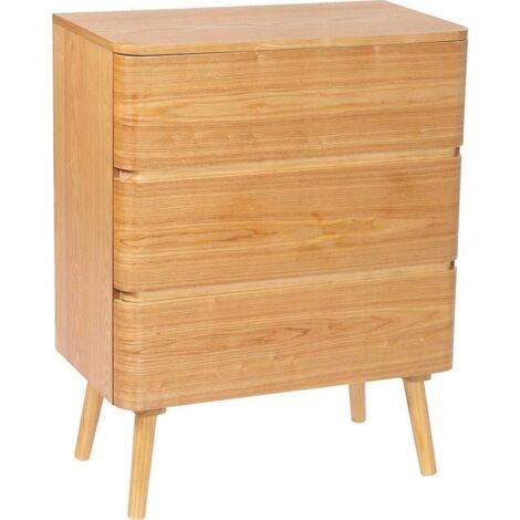 Commode en bois de pin style moderne trois tiroirs marron - bois naturel clair chaleureux