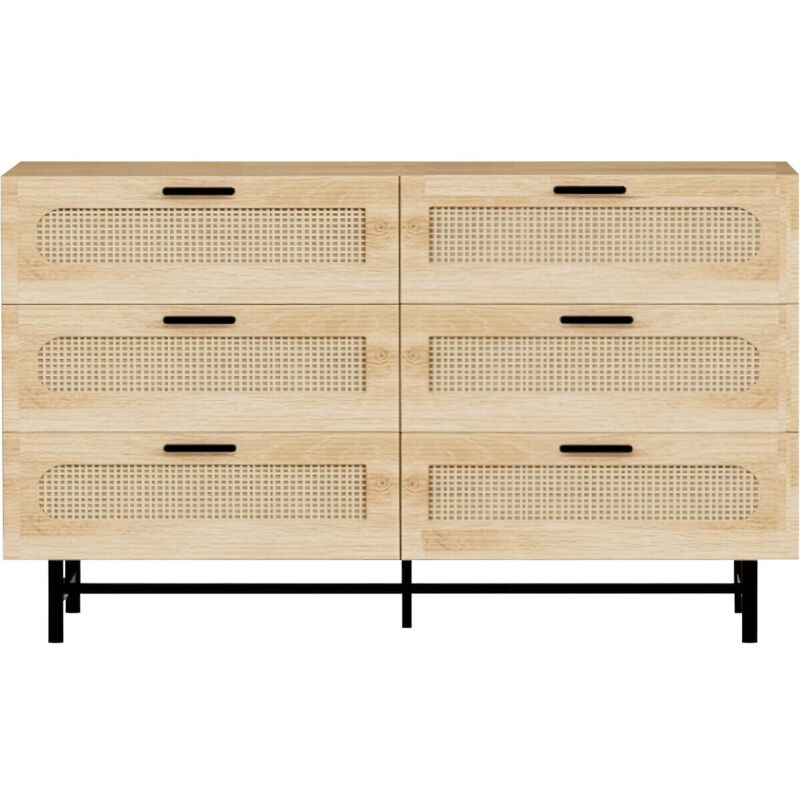 Commode en bois et cannage [ ]Harrison[ ] - 120 x 40 x 75 cm - Beige