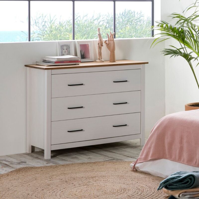 Toscohome - Commode en bois massif blanc et pin 100x40x80H cm - Miranda