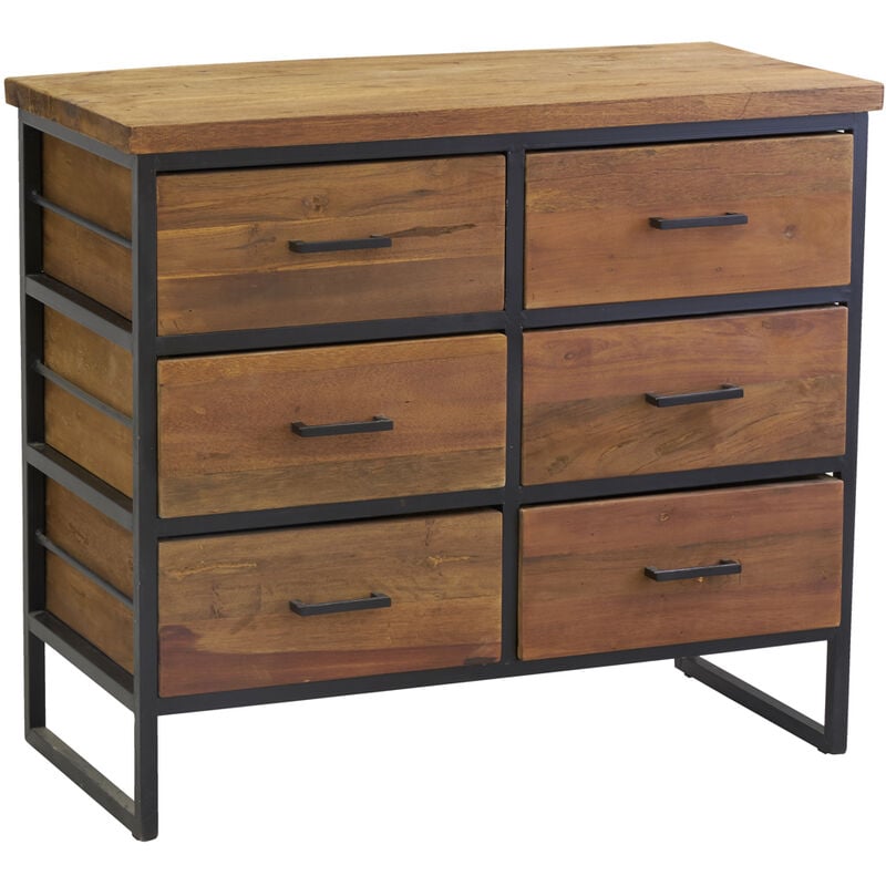 Commode en bois recyclé et métal LOFT 6 tiroirs
