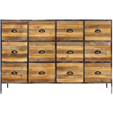 Commode en pin et métal 12 tiroirs Shade - Marron