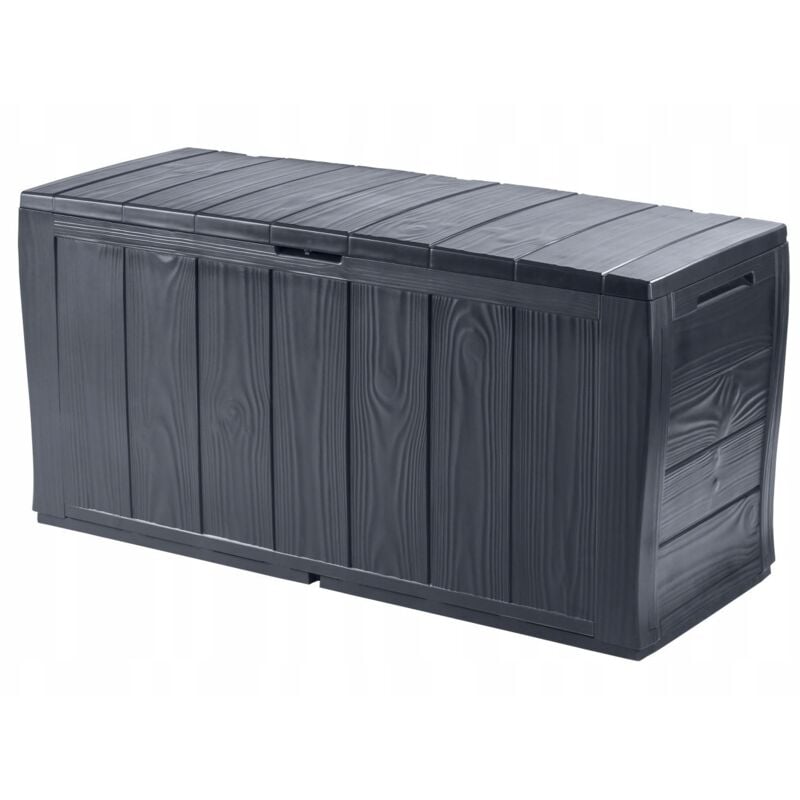 Coffre en Résine Fait de Panneaux avec Effet Bois, Avec Roues, Verrouillable, 117 x 45 x 57,5 cm, 270 Lt, Gris Graphite - Keter