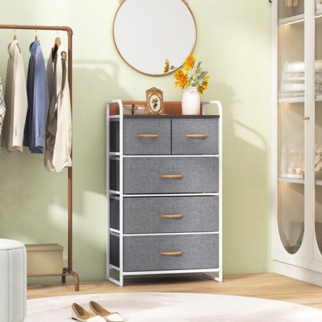 Commode en Tissu avec 5 Tiroirs Pliables Cadre en Fer 58x29x99,5 CM pour Couloir Chambre à Coucher et Chambre d'Enfant Gris