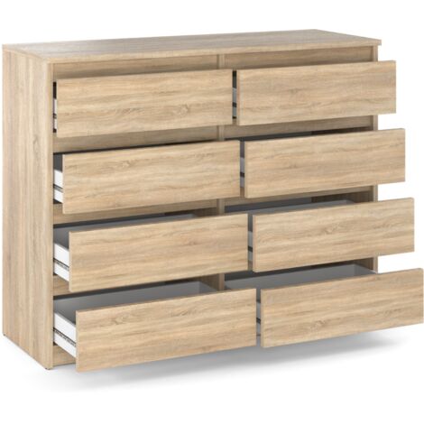 Commode enfant 120 cm – Chêne Sonoma – 8 tiroirs – Construction robuste avec glissières à billes – Design ergonomique