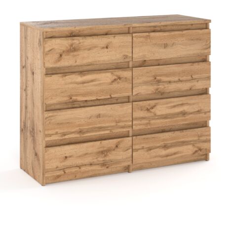 Commode 120 cm chêne Wotan – 8 tiroirs avec système de blocage – Design minimaliste sans poignées – Entretien facile