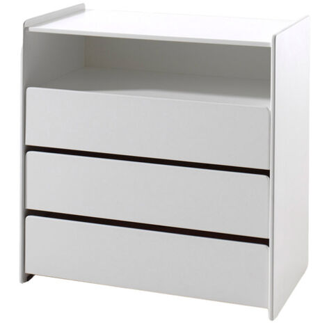 Commode enfant 3 tiroirs 1 niche bois laqué blanc Kiddy