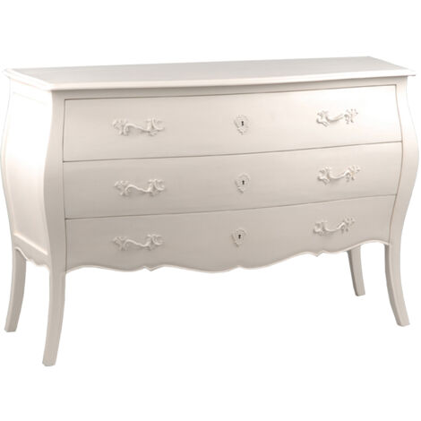 Commode Murano 3 tiroirs en bois d'acajou crème – Dimensions 120x40x80 cm – Élégance romantique avec poignées arabesques – Amadeus