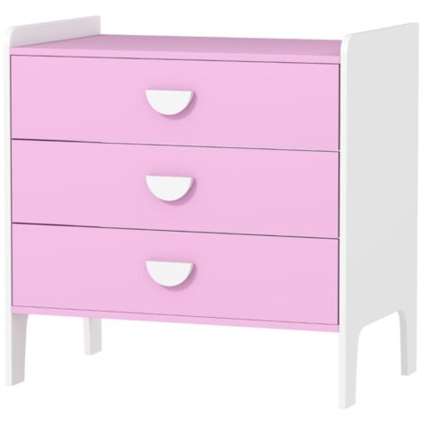 Commode enfant 3 tiroirs MDF rose et blanc rangement chambre design Armoire fonctionnelle parfaite pour une chambre de fille ou garçon