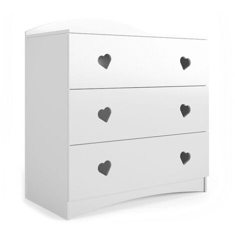Commode enfant blanche ornée de cœurs 3 tiroirs Myra