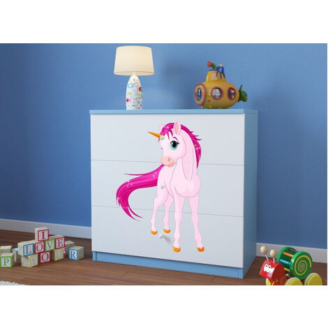 Commode enfant bleue Licorne 80cm