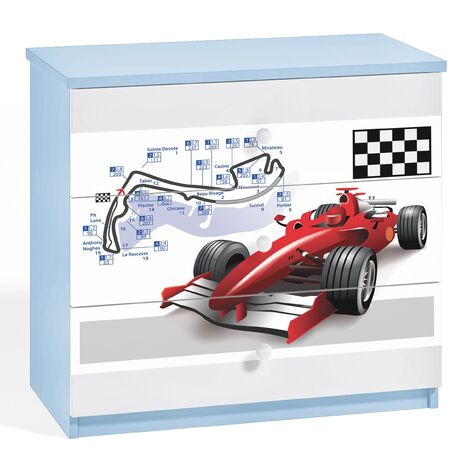 Commode enfant bleue voiture de course 80cm