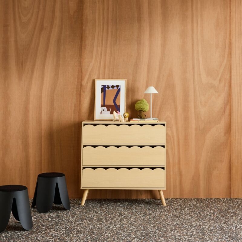 Commode enfant décor bois naturel 3 tiroirs. pieds bois de pin - 80 x 30 x 79 cm - Azur