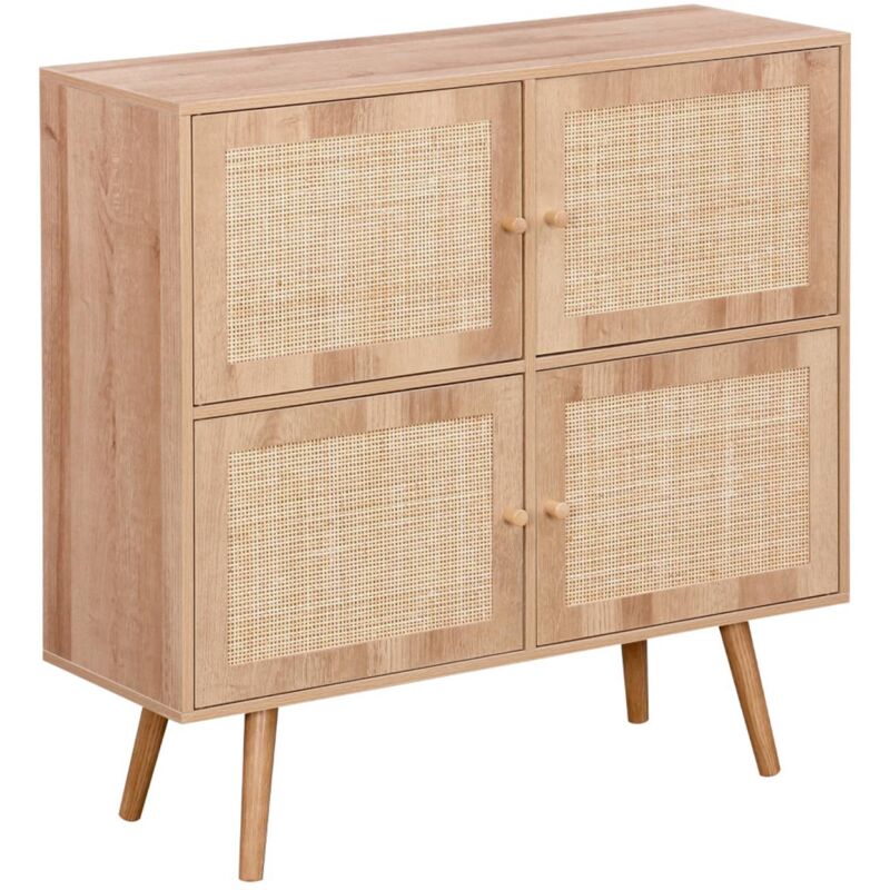 Commode enfant effet bois 4 portes en cannage