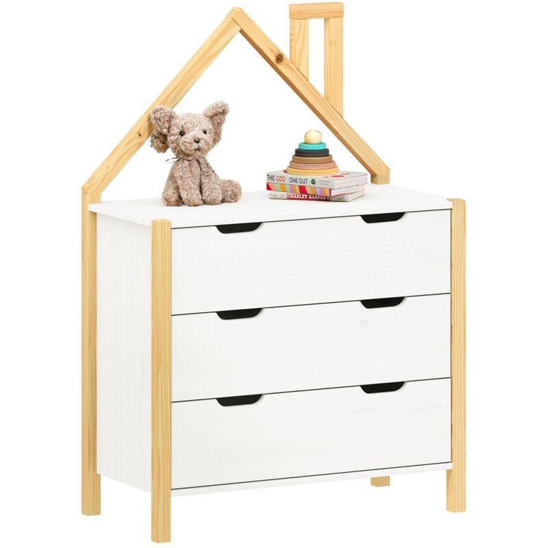 Idimex - Commode Enfant elano en bois massif 3 tiroirs - Blanc et naturel