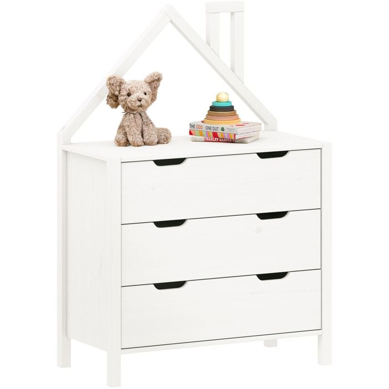 Idimex - Commode Enfant elano en bois massif 3 tiroirs - Blanc