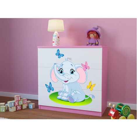 Commode enfant rose petit éléphant 80cm