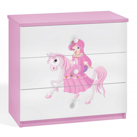 Commode enfant rose princesse à cheval 80cm