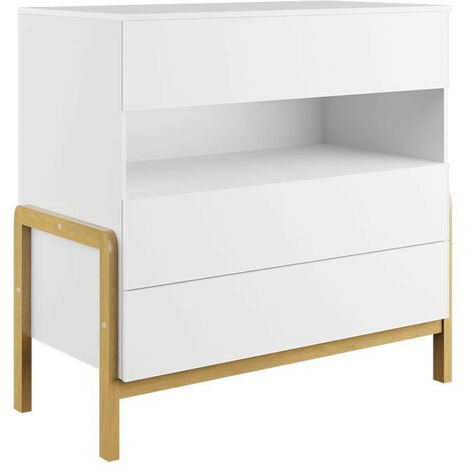 Commode enfant scandinave blanche et pieds en bois de chêne Vanka