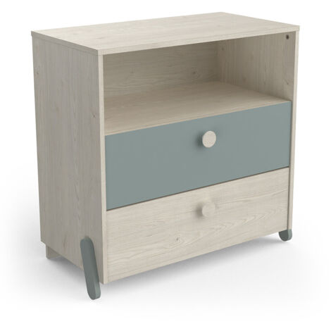 Commode enfant style scandinave chêne clair/vert Venezia