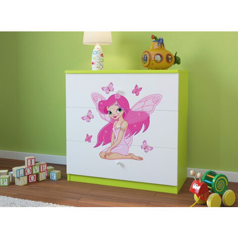 Commode enfant vert fée avec papillons 80cm