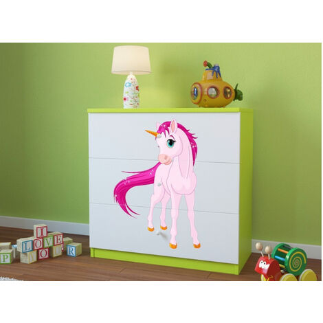 Commode enfant verte Licorne 80cm