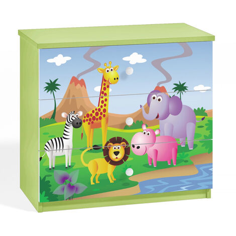 Commode enfant verte version safari 80cm