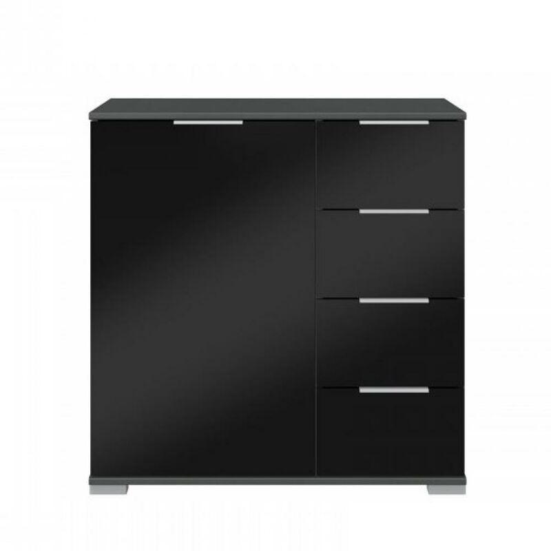 Inside75 - Commode ensse 4 tiroirs 1 porte graphite et verre noir - bi color